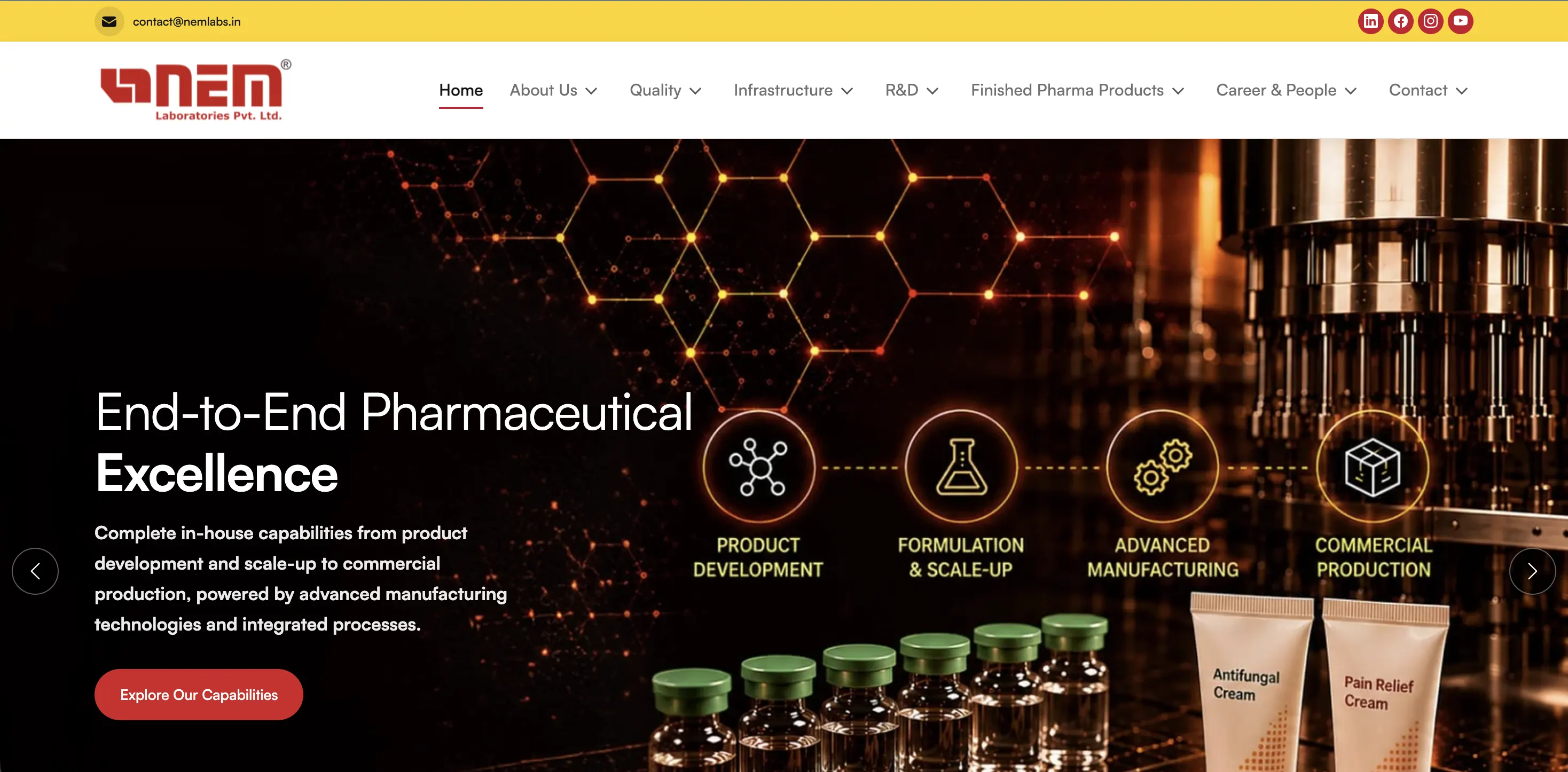 Nem Laboratories admin dashboard showing product management interface